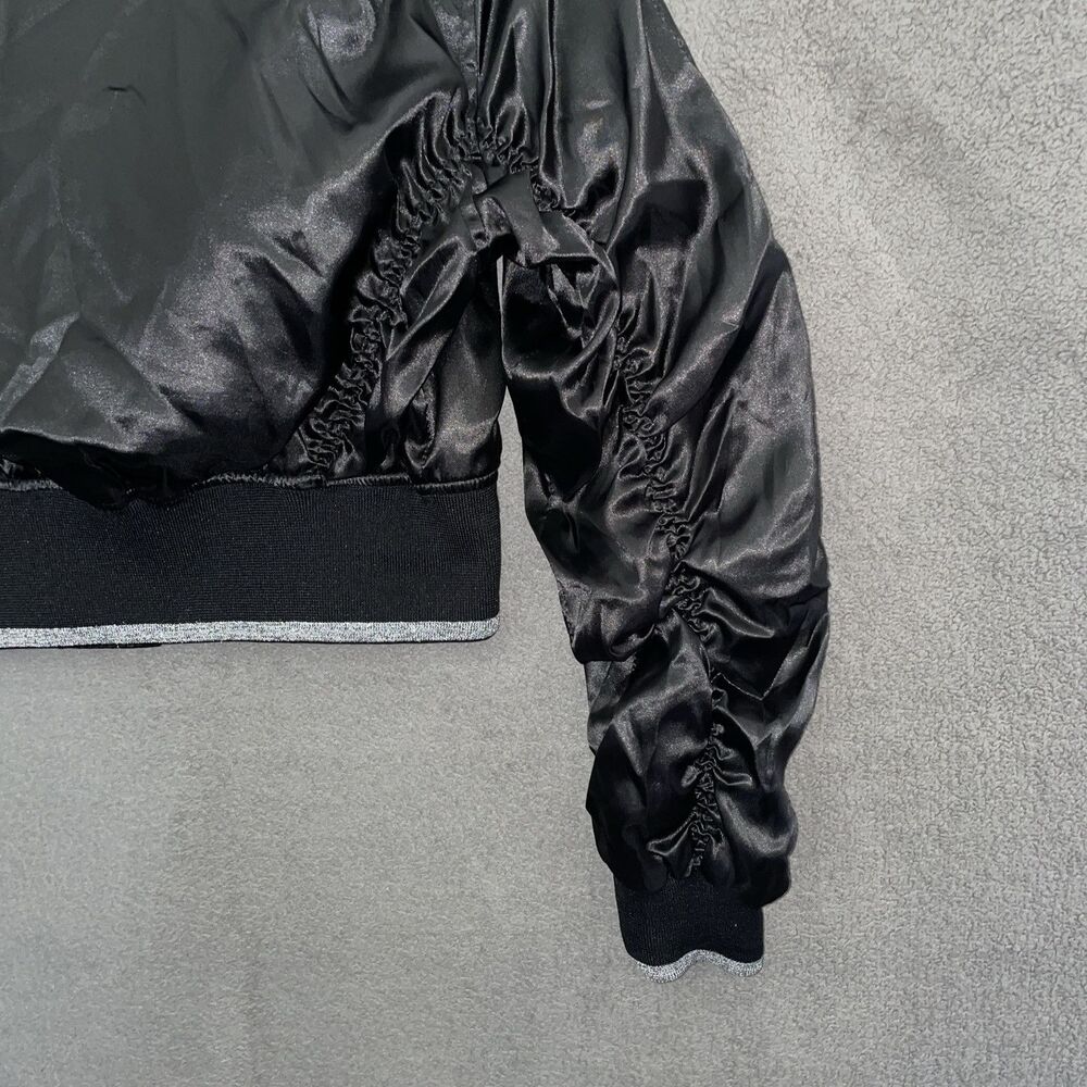 Southpole Women M Cropped Bomber Jacket Black Ruched Satin Y2K Gorpcore Tech - Picture 16 of 16